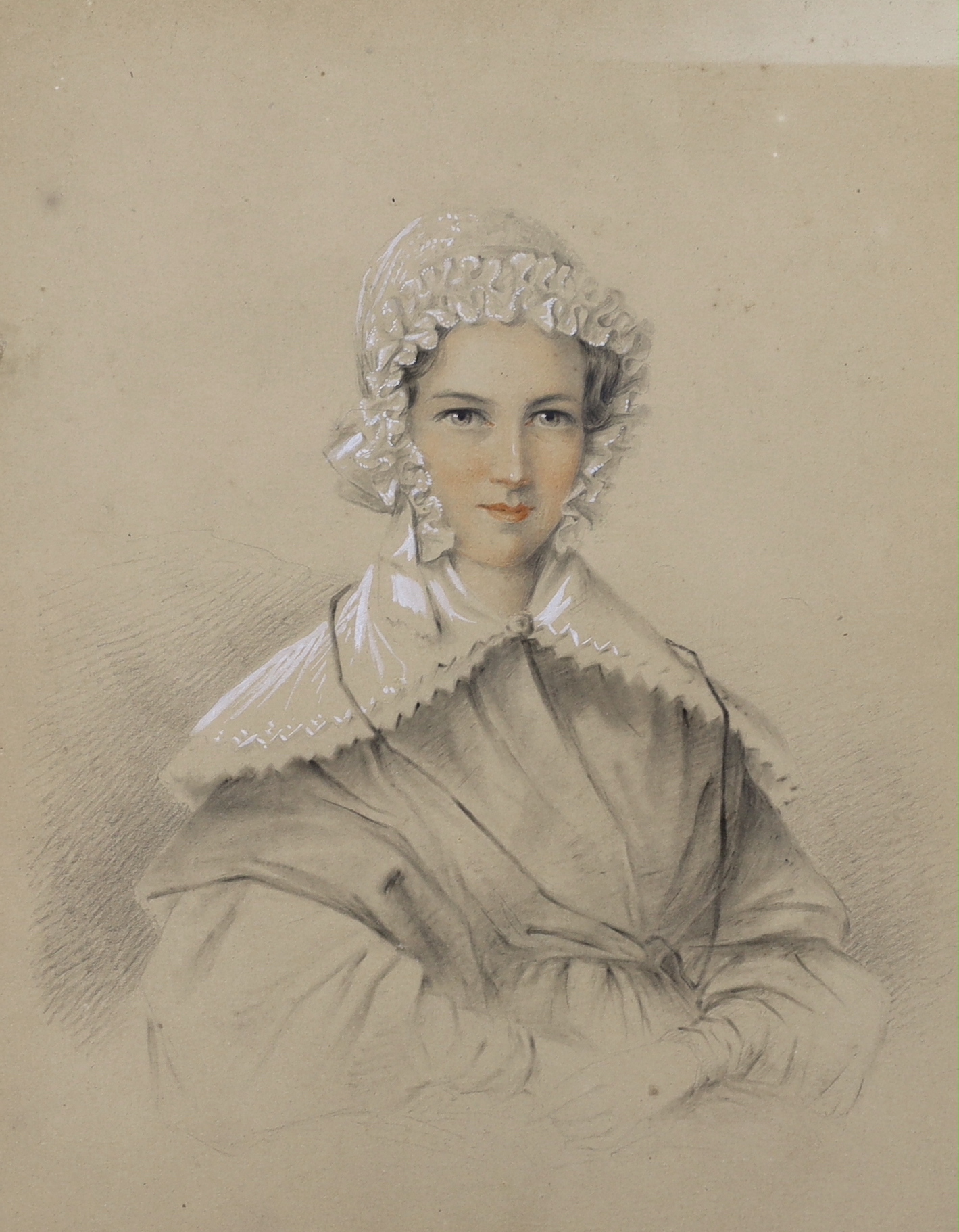 Victorian school, pair of pencil and watercolours, portraits of young ladies, one inscribed verso, ‘My Dear Sister Elizabeth Rind’, 26 x 21cm